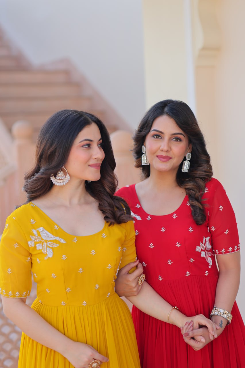 Inaaya Sunshine & Rose Embroidered Layered Gown Set