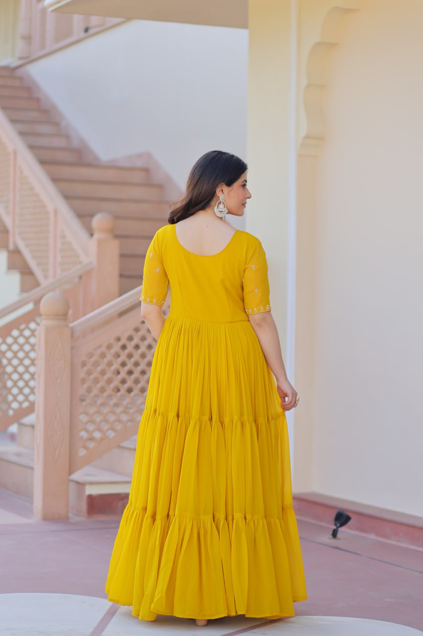 Inaaya Sunshine & Rose Embroidered Layered Gown Set