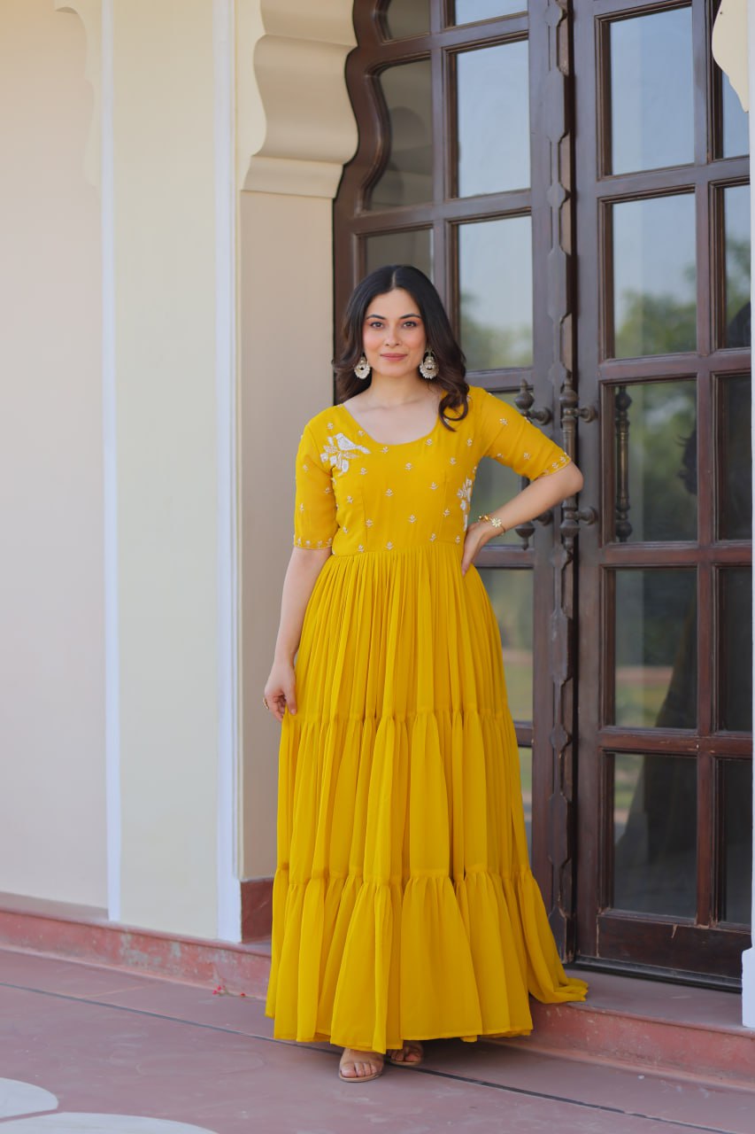 Inaaya Sunshine & Rose Embroidered Layered Gown Set