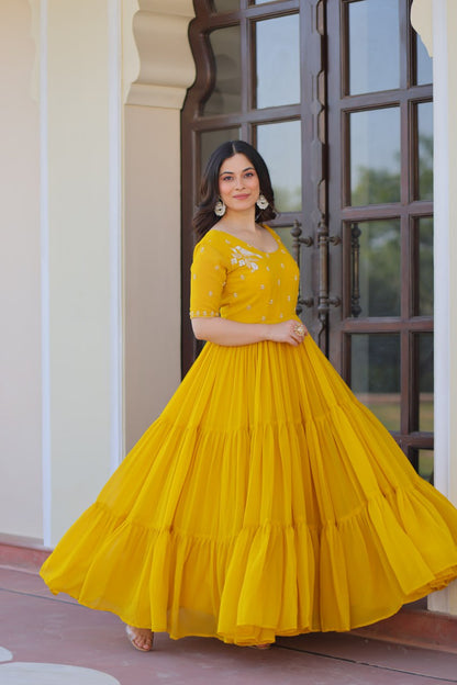 Inaaya Sunshine & Rose Embroidered Layered Gown Set