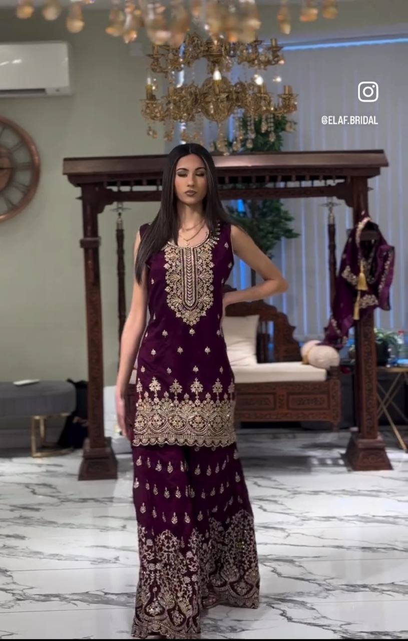 Royalty Vibrant Partywear Fox Georgette Sharara Suit