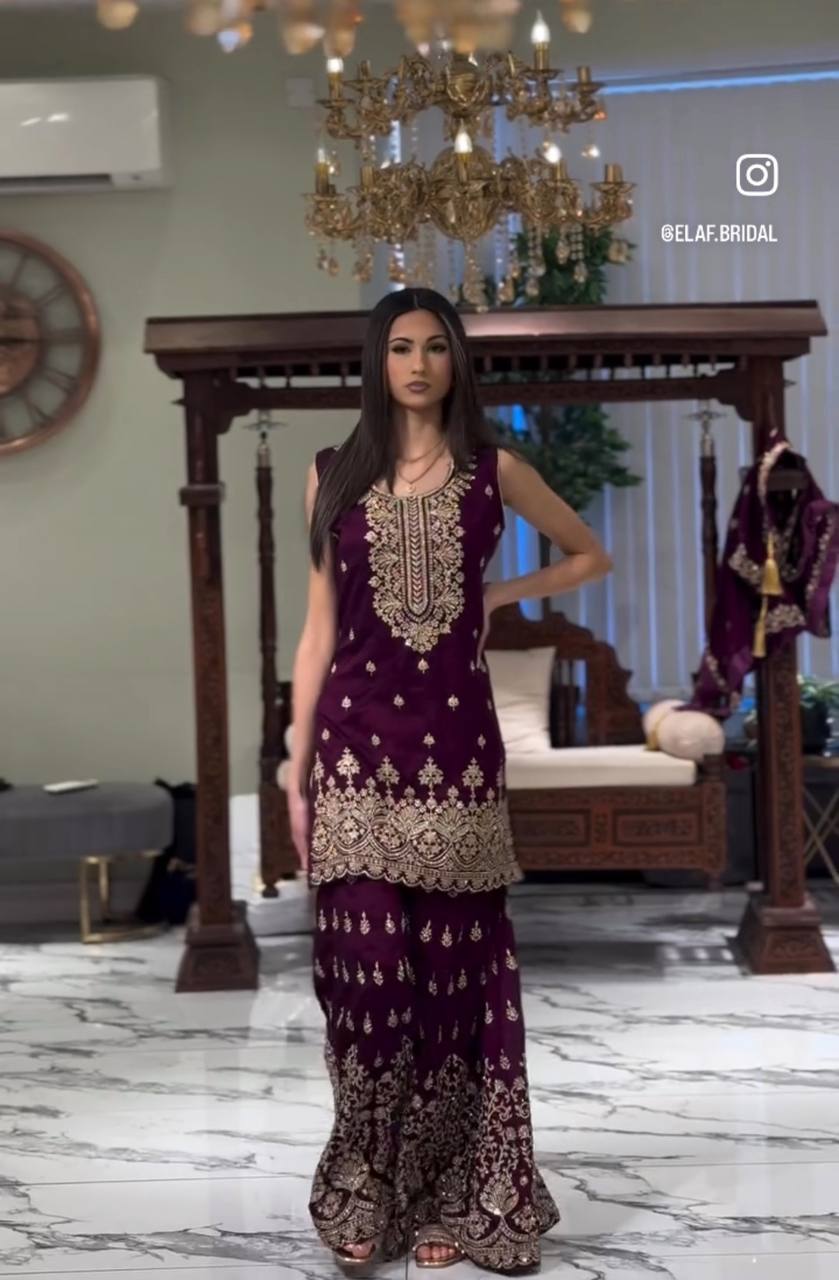 Royalty Vibrant Partywear Fox Georgette Sharara Suit