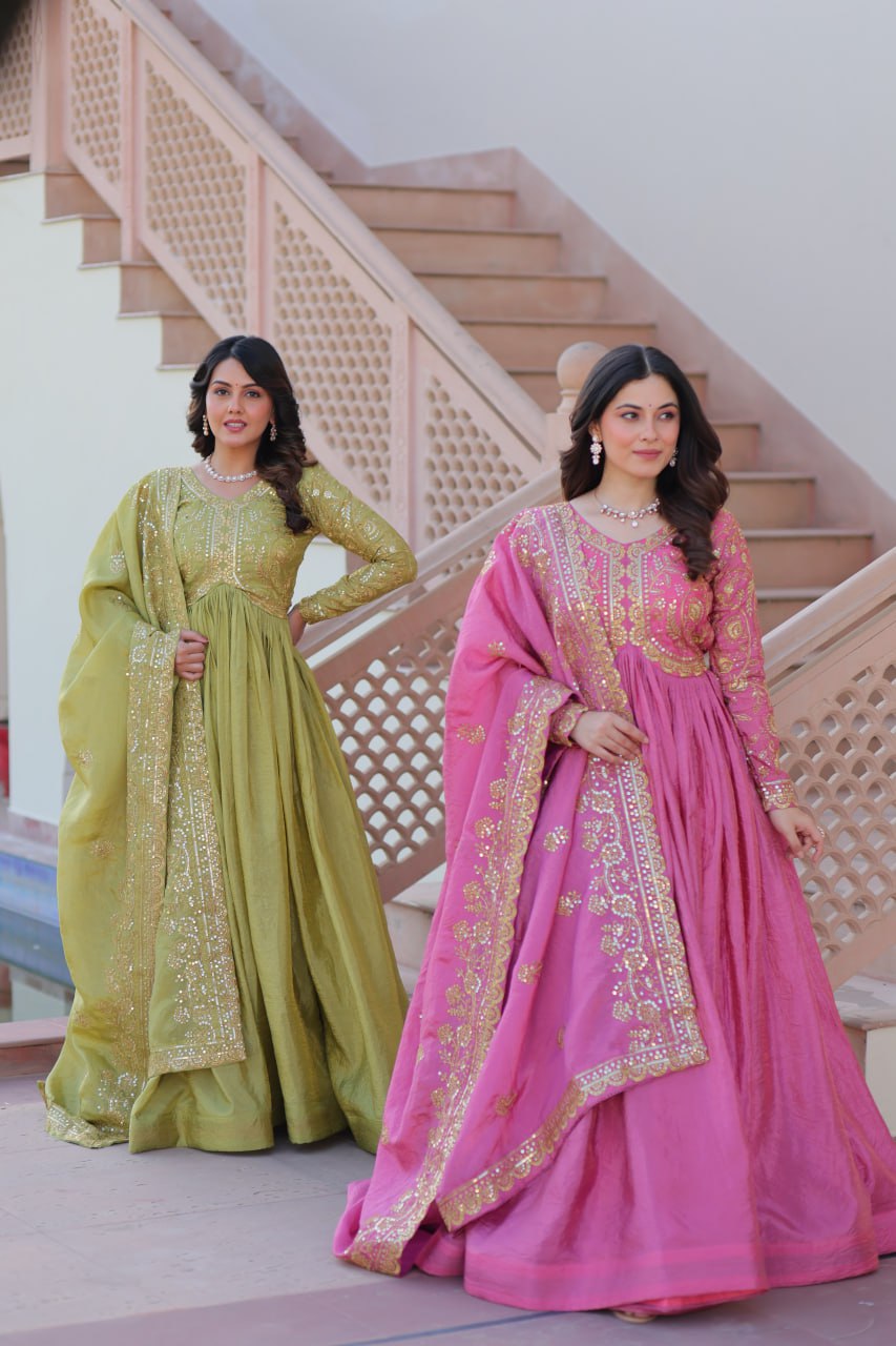 Vasantika Shine stunning Gold Crush fabric gown.