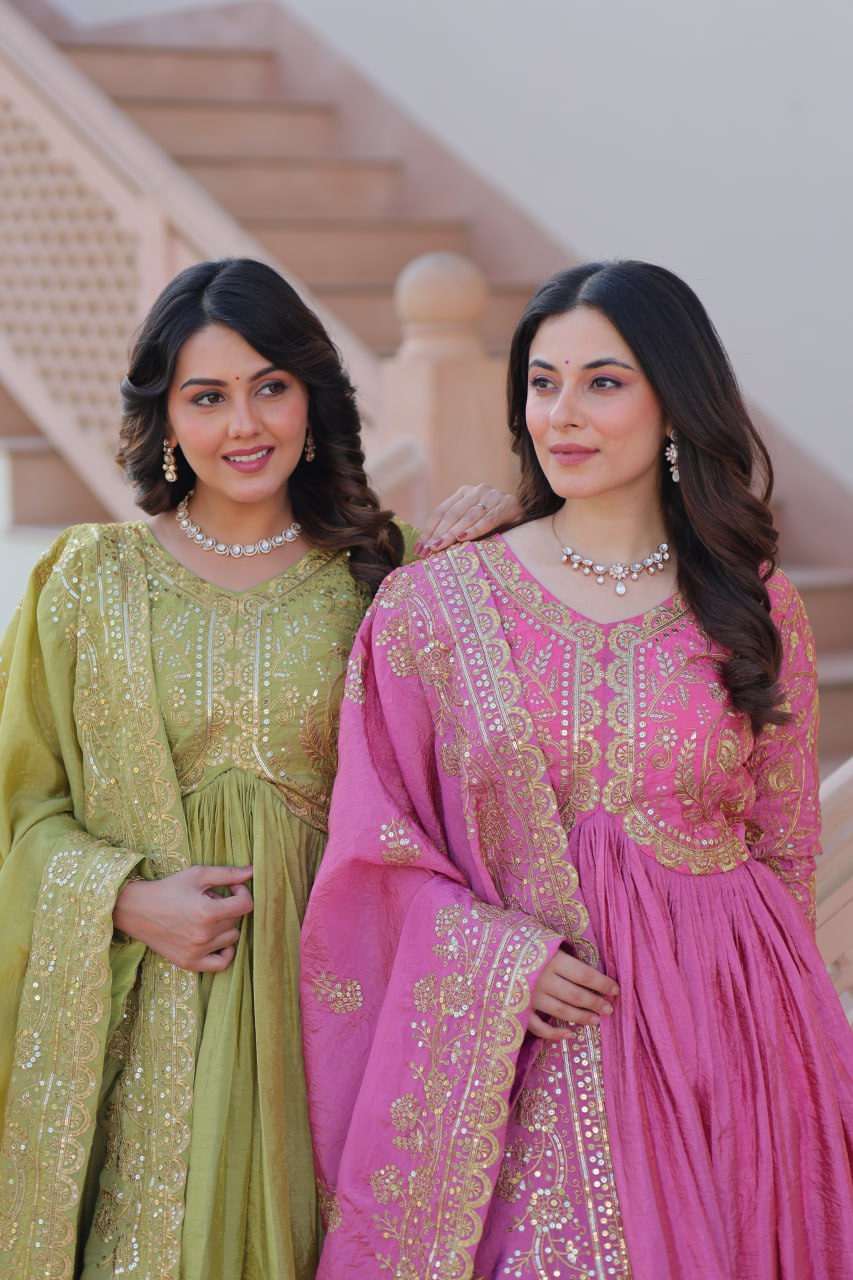 Vasantika Shine stunning Gold Crush fabric gown.