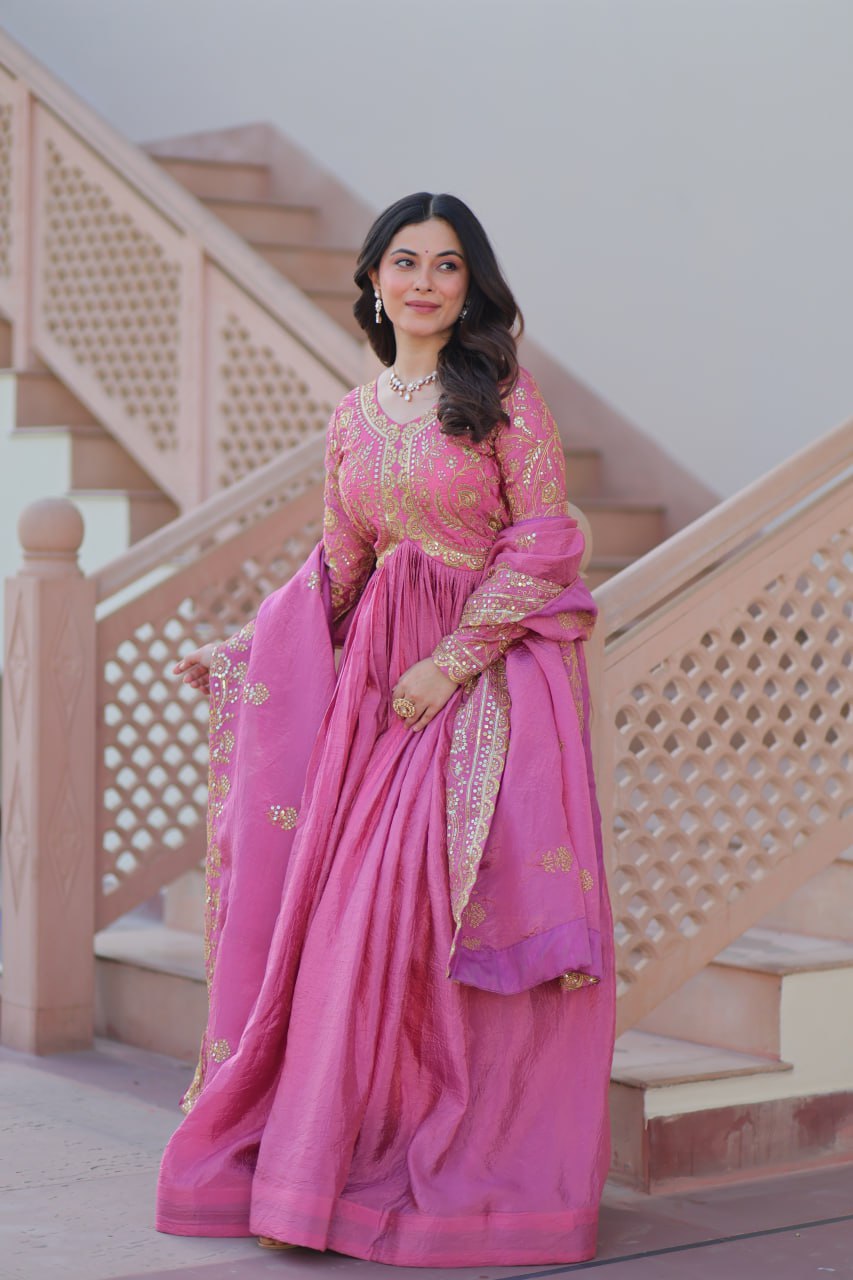 Vasantika Shine stunning Gold Crush fabric gown.