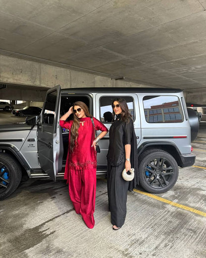 Midnight Elegance Thread Embroidery Farshi Shalwar Set