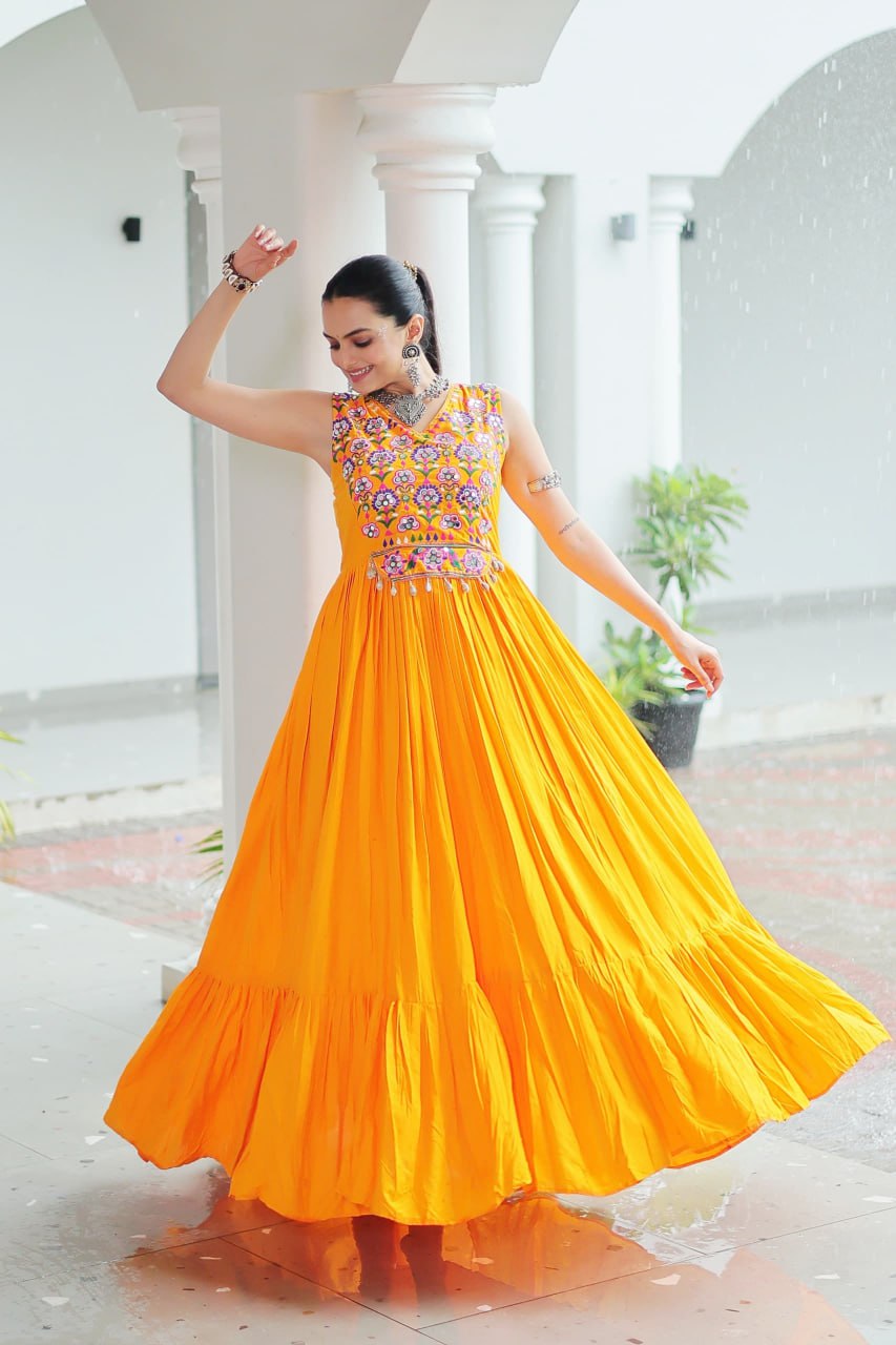 Kutchi Gamthi Mirror Work Anarkali Gown