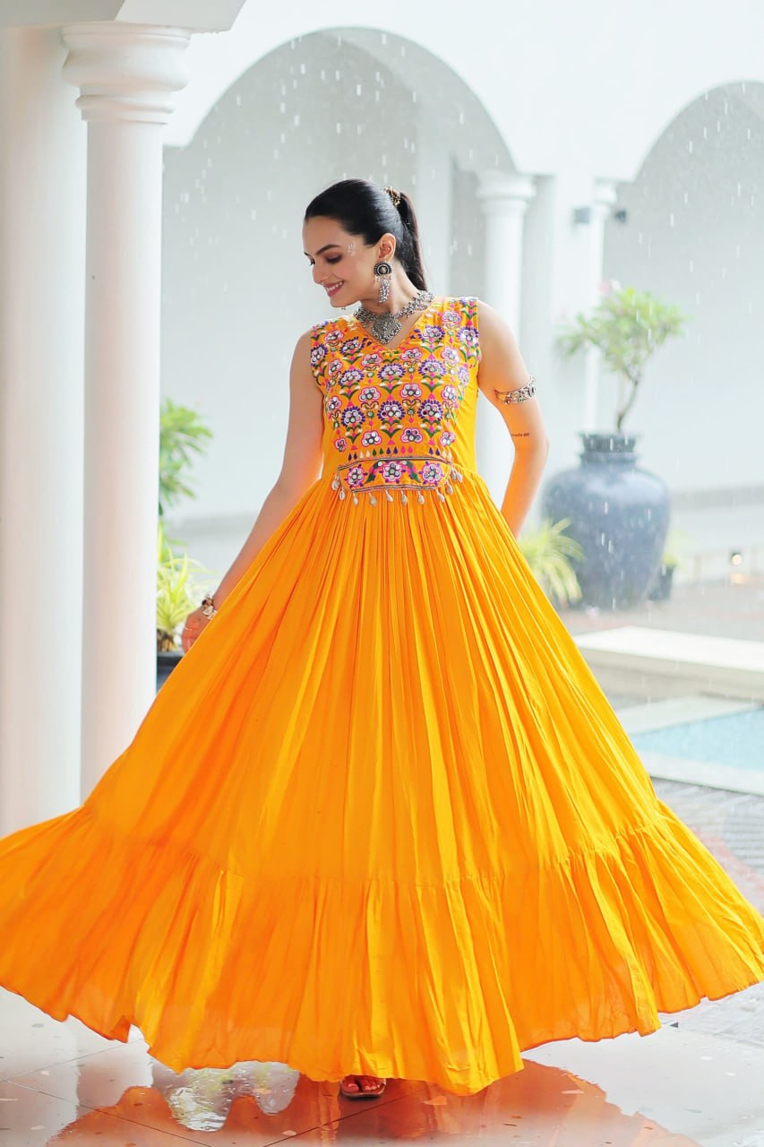 Kutchi Gamthi Mirror Work Anarkali Gown