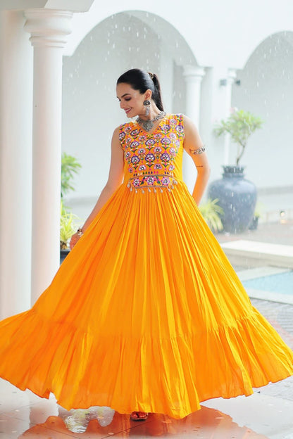 Kutchi Gamthi Mirror Work Anarkali Gown