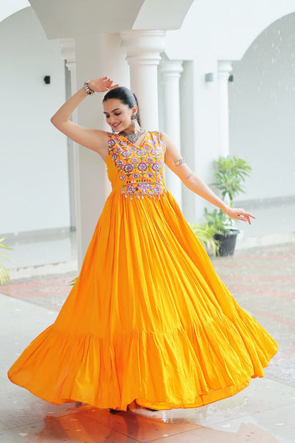 Kutchi Gamthi Mirror Work Anarkali Gown