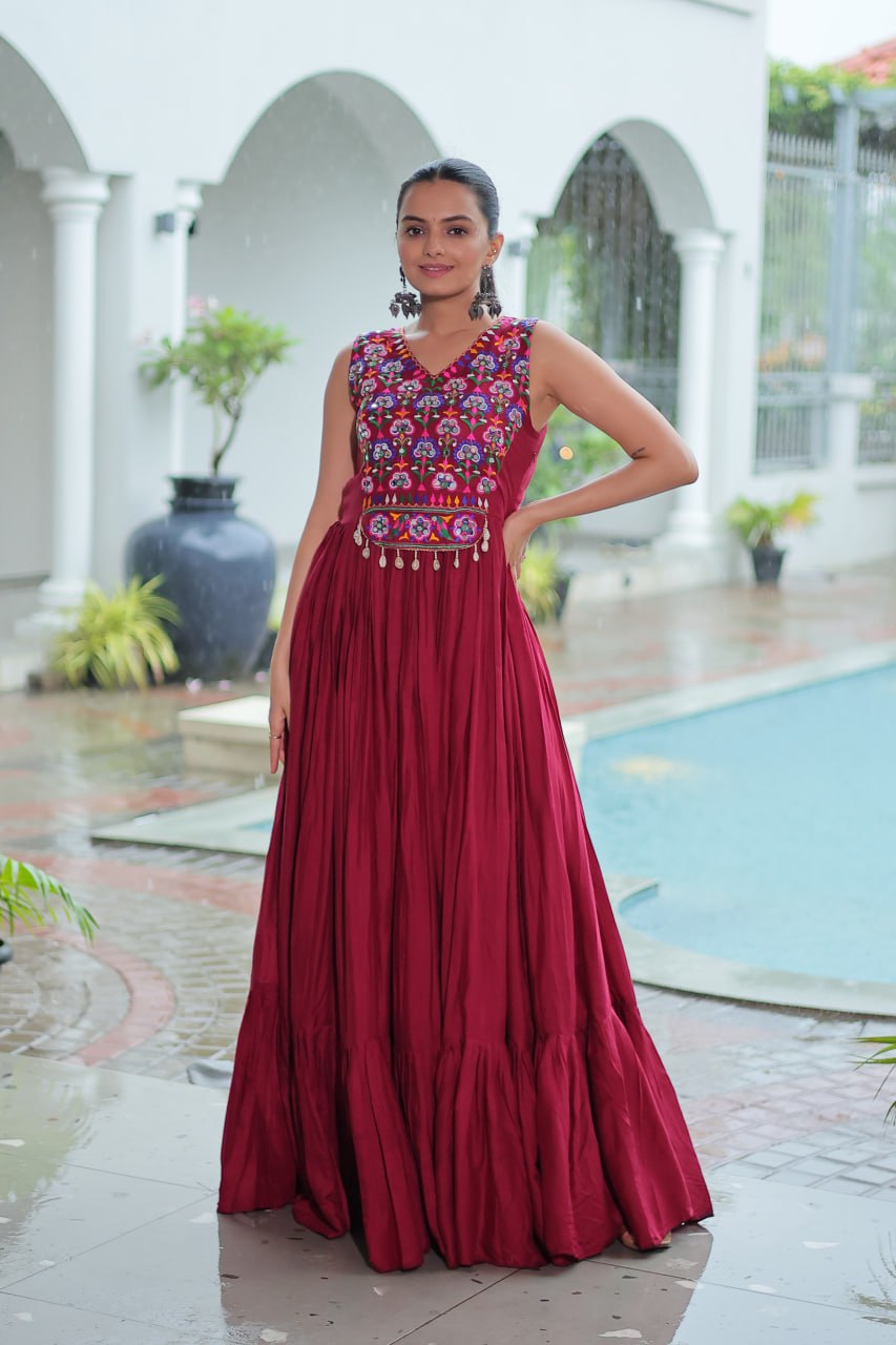 Kutchi Gamthi Mirror Work Anarkali Gown