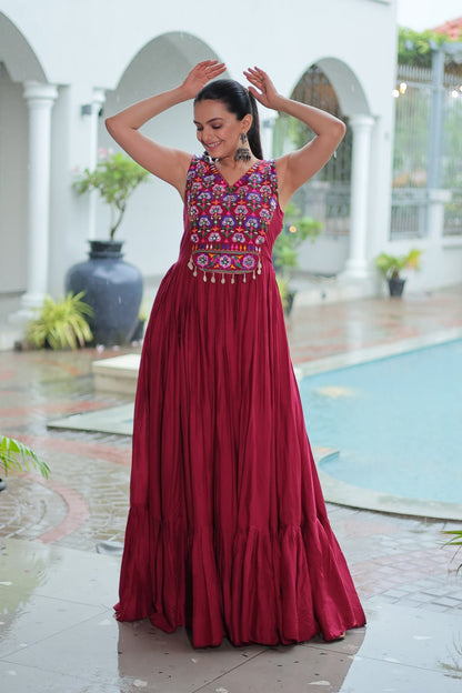 Kutchi Gamthi Mirror Work Anarkali Gown