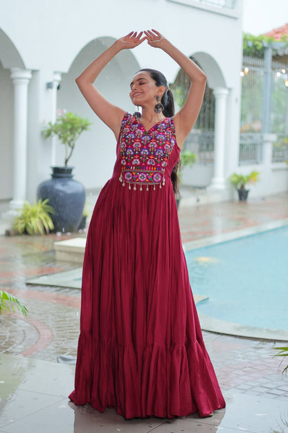 Kutchi Gamthi Mirror Work Anarkali Gown