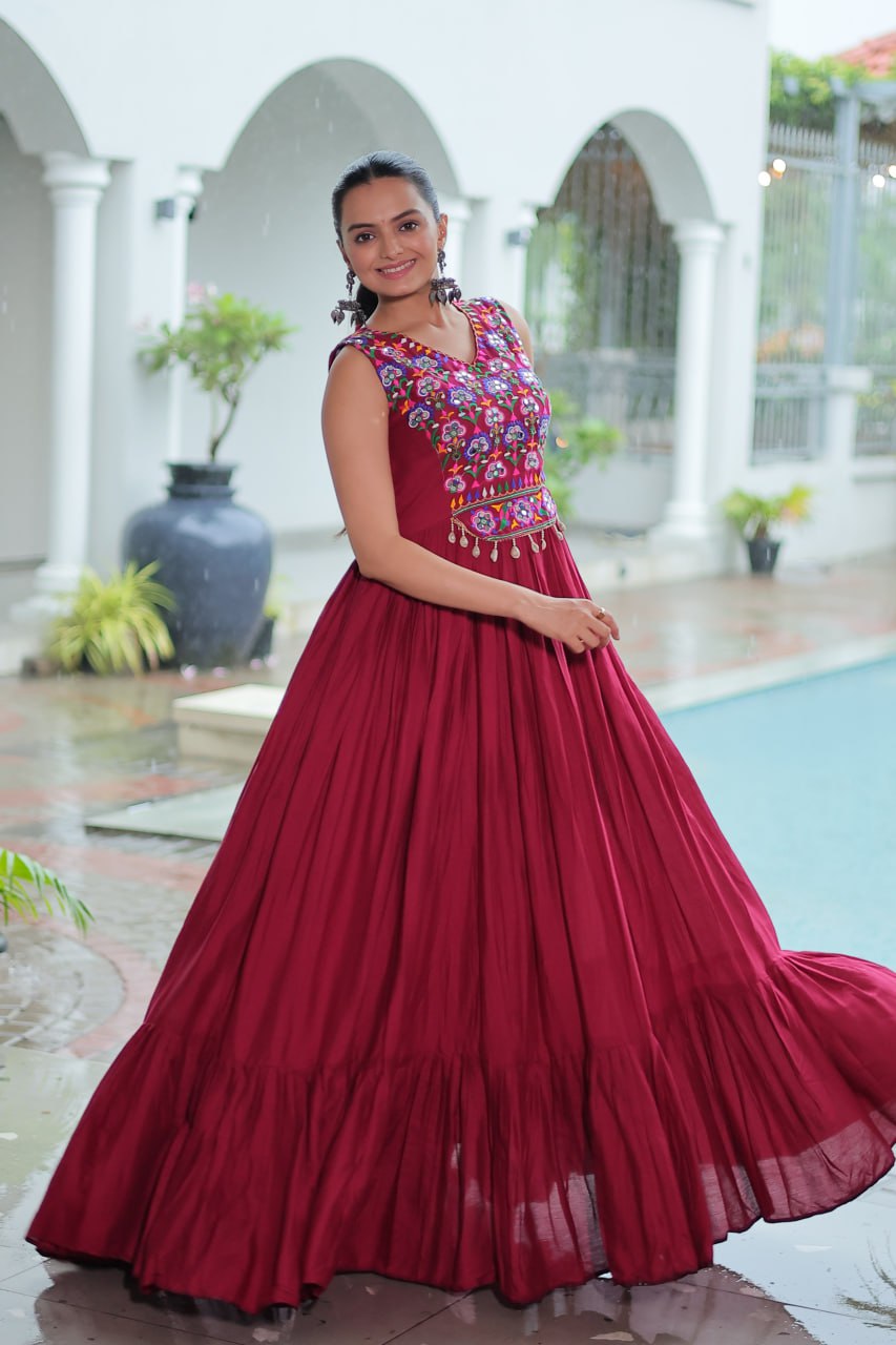 Kutchi Gamthi Mirror Work Anarkali Gown