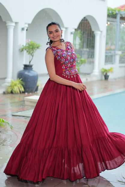 Kutchi Gamthi Mirror Work Anarkali Gown