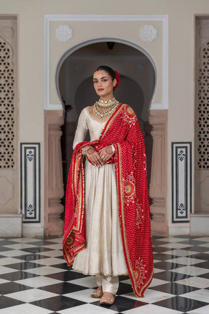 Bandhani Grandeur Off-White Classic Anarkali