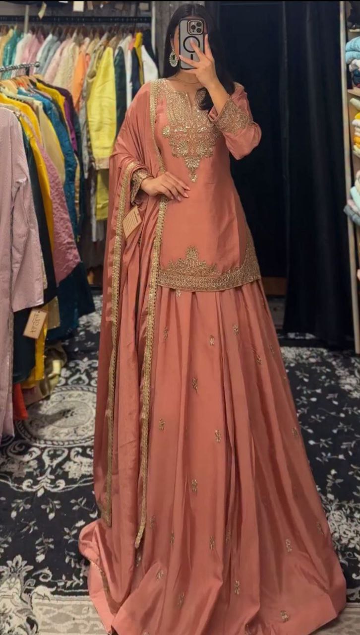 Festive Flame Green Ensemble with Antique Gold Embroidery Lehenga