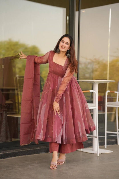 Reeva’s Blush Breeze Organza Anarkali Set