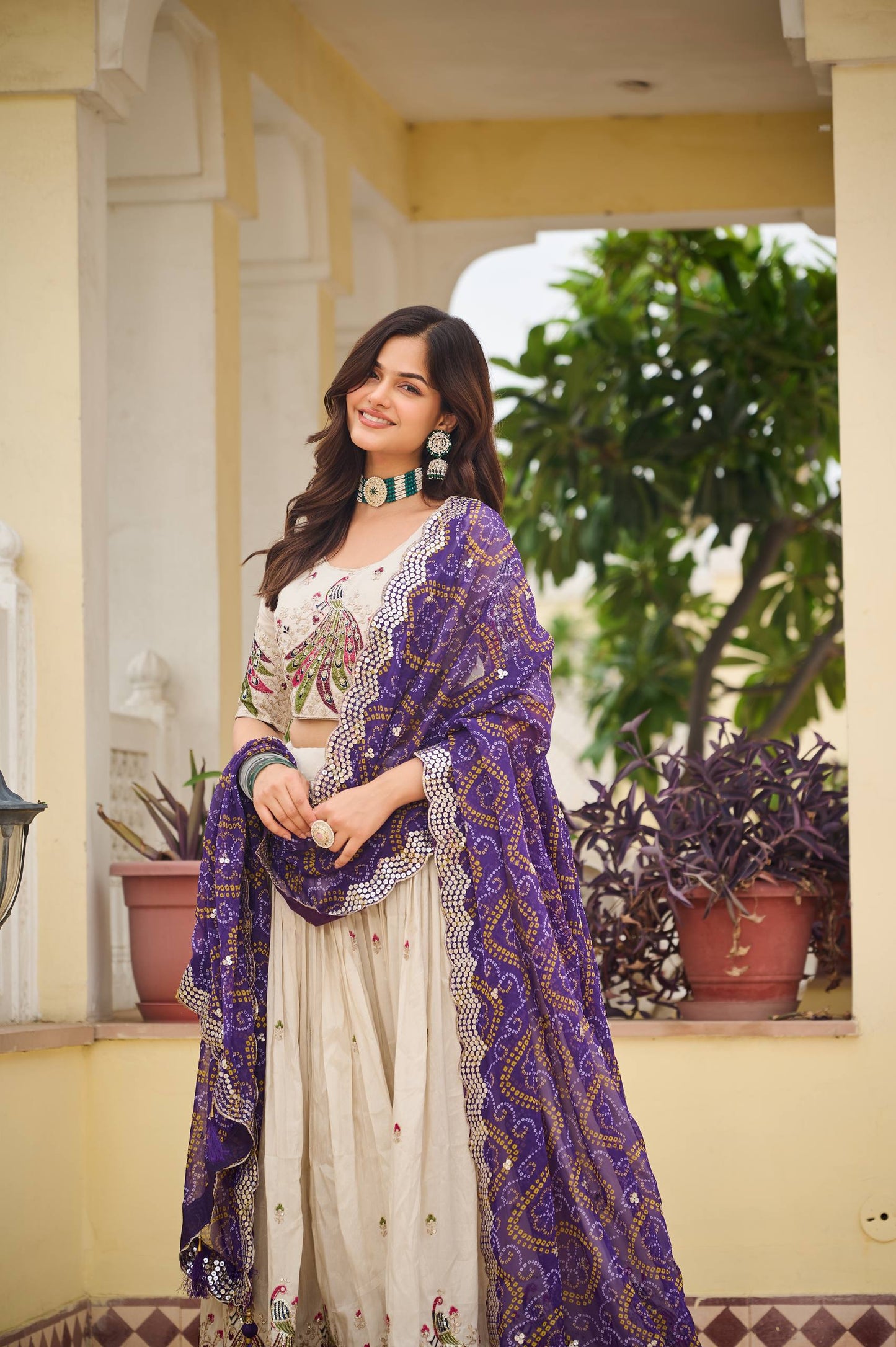 Zakhi Embroidered Lehenga Choli Set with Bandhani Dupatta Magic