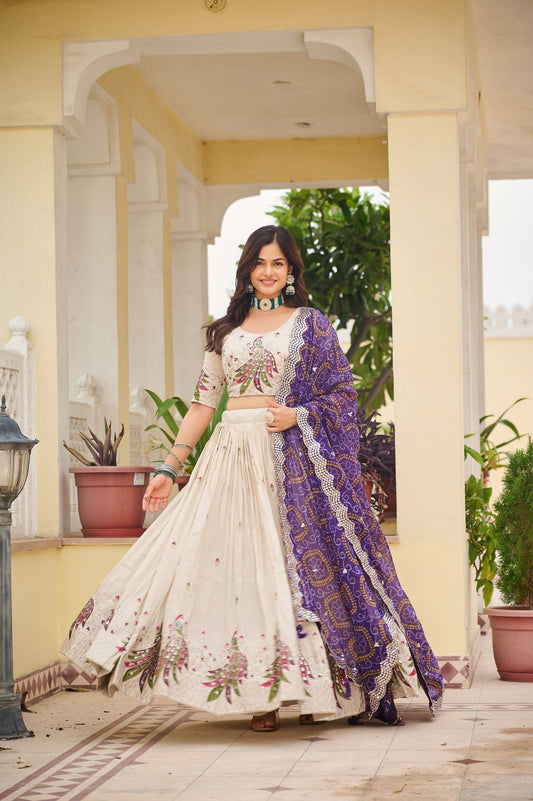 Zakhi Embroidered Lehenga Choli Set with Bandhani Dupatta Magic