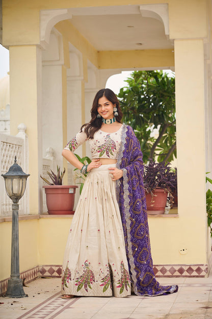 Zakhi Embroidered Lehenga Choli Set with Bandhani Dupatta Magic