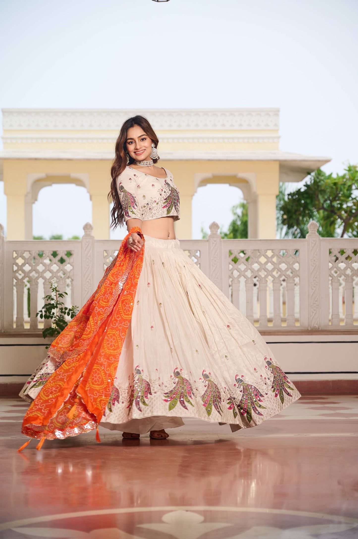 Zakhi Embroidered Lehenga Choli Set with Bandhani Dupatta Magic