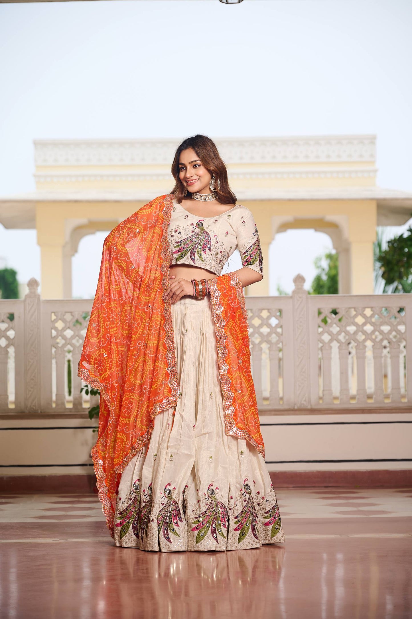 Zakhi Embroidered Lehenga Choli Set with Bandhani Dupatta Magic