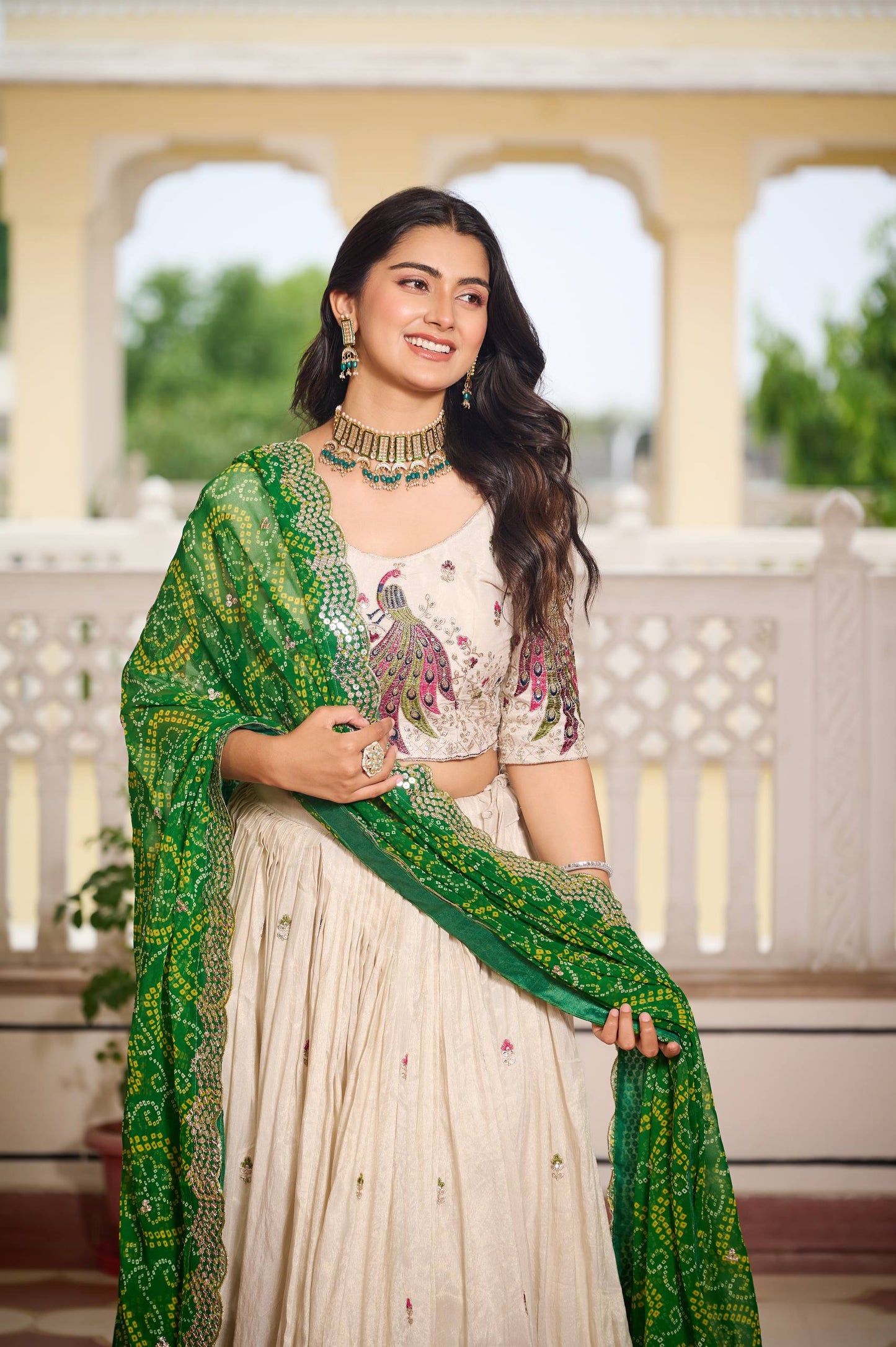 Zakhi Embroidered Lehenga Choli Set with Bandhani Dupatta Magic