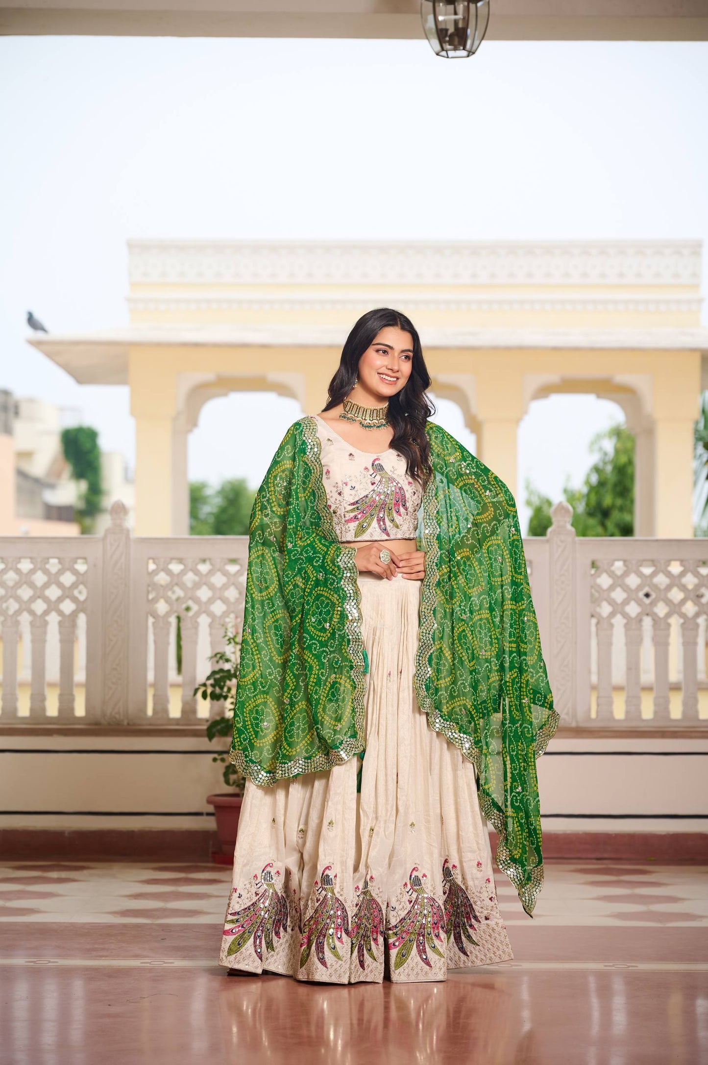 Zakhi Embroidered Lehenga Choli Set with Bandhani Dupatta Magic