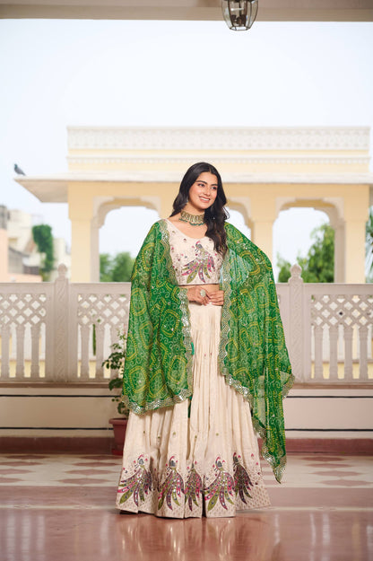 Zakhi Embroidered Lehenga Choli Set with Bandhani Dupatta Magic