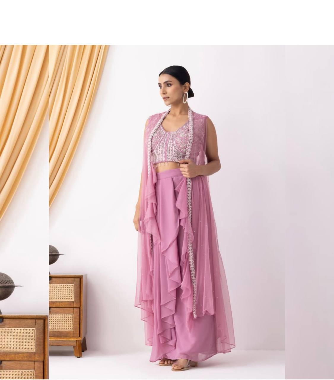 Misha Mustard & Mauve Three Piece Indo western