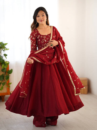 Ridhima Crimson Wine Traditional Embroidered Anarkali