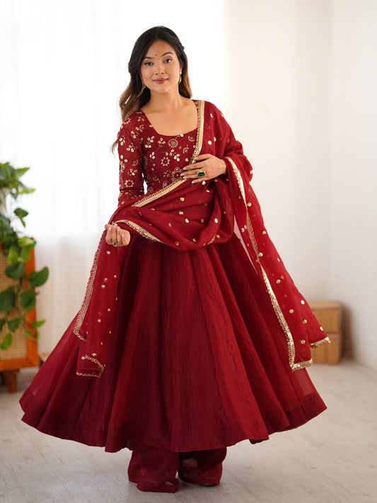 Ridhima Crimson Wine Traditional Embroidered Anarkali