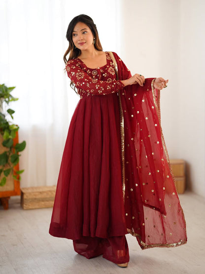 Ridhima Crimson Wine Traditional Embroidered Anarkali