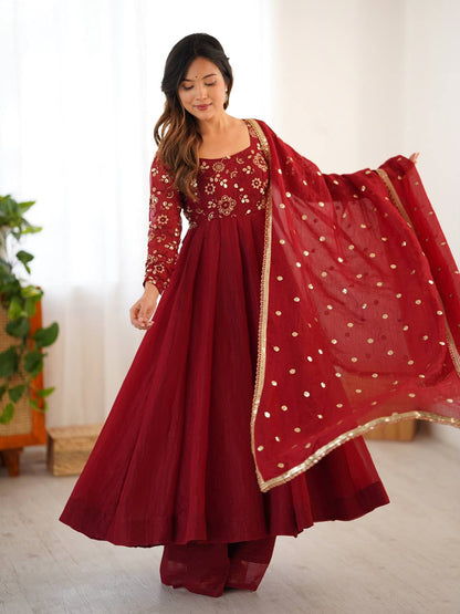 Ridhima Crimson Wine Traditional Embroidered Anarkali