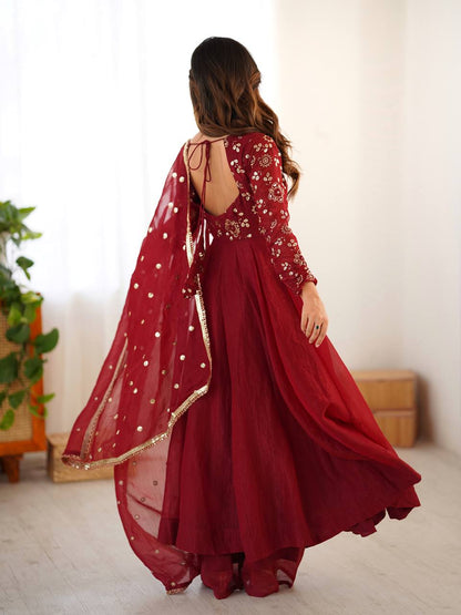 Ridhima Crimson Wine Traditional Embroidered Anarkali