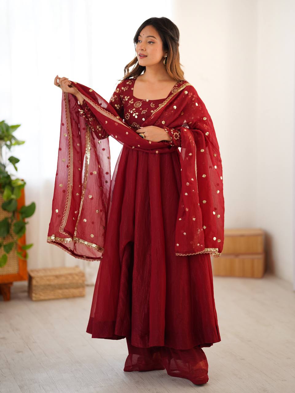 Ridhima Crimson Wine Traditional Embroidered Anarkali
