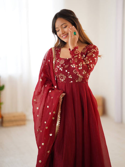 Ridhima Crimson Wine Traditional Embroidered Anarkali