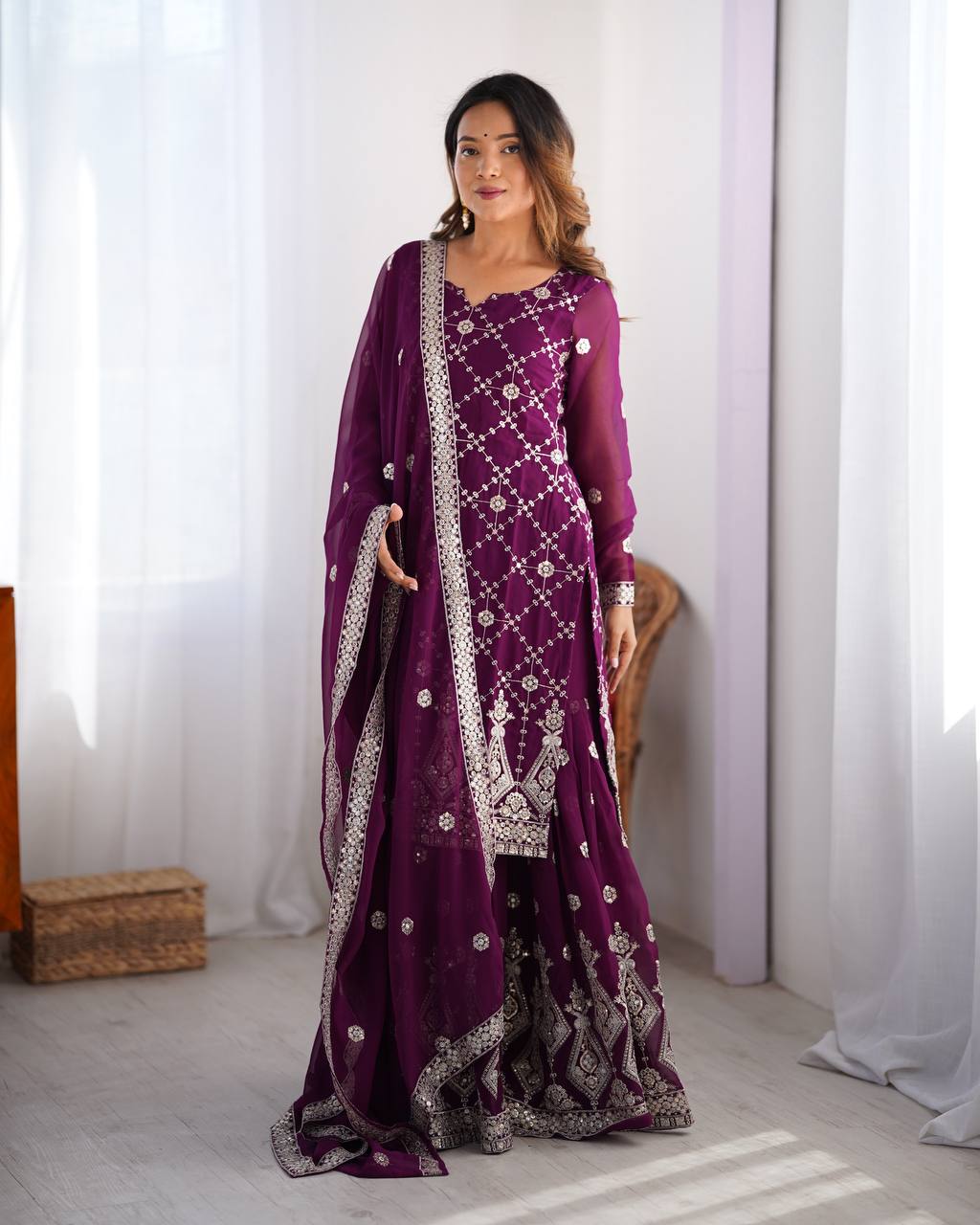 Ruby Faux Georgette Tradition Shararas