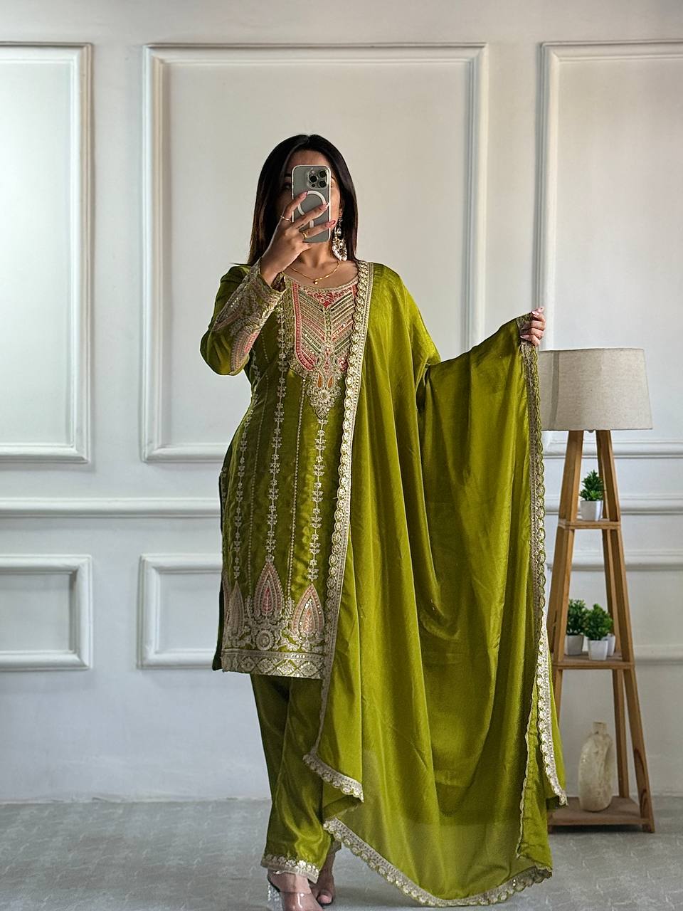 Lime Green Cinon Silk Tradition Suit Set