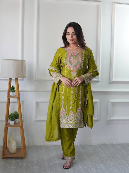 Lime Green Cinon Silk Tradition Suit Set