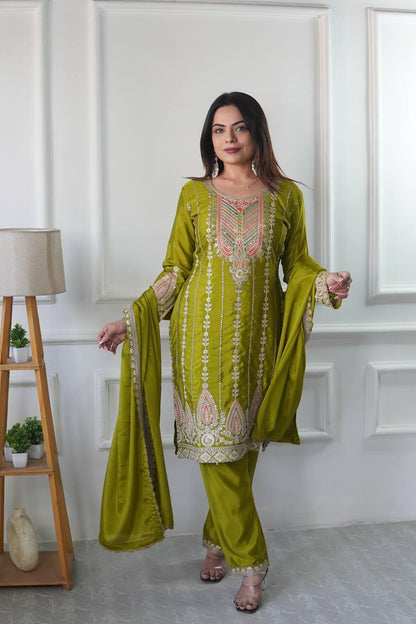 Lime Green Cinon Silk Tradition Suit Set