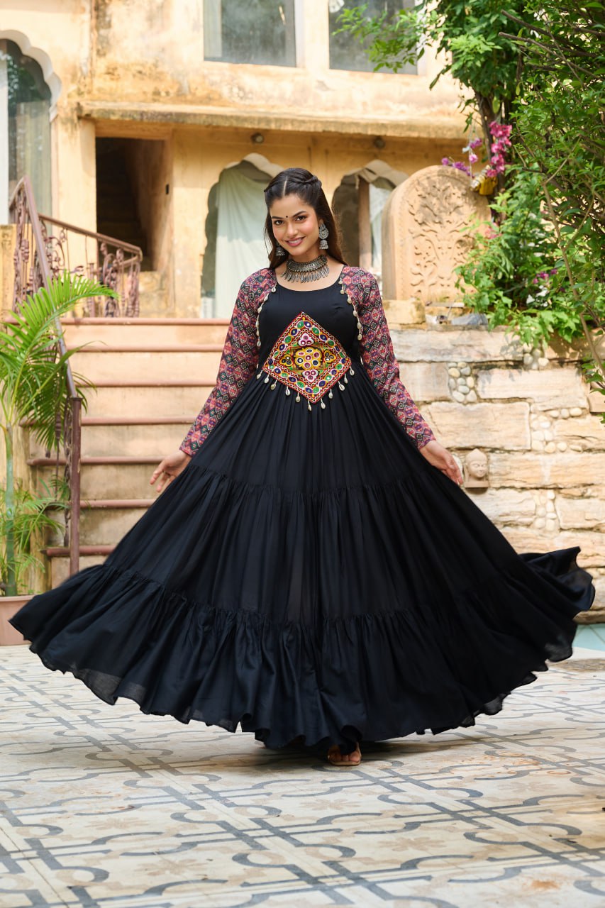 Bold & Beautiful Reyon With Cotton Print Work Gown
