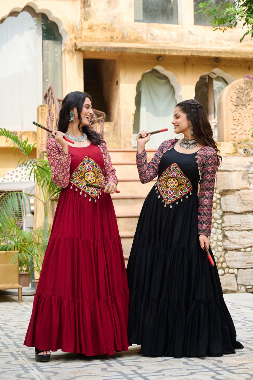 Bold & Beautiful Reyon With Cotton Print Work Gown