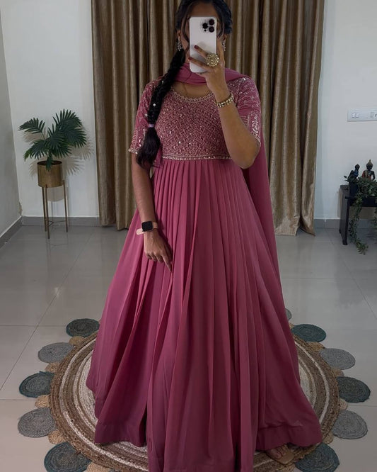 Fiza Blush Flair Mauve Gathered Gown