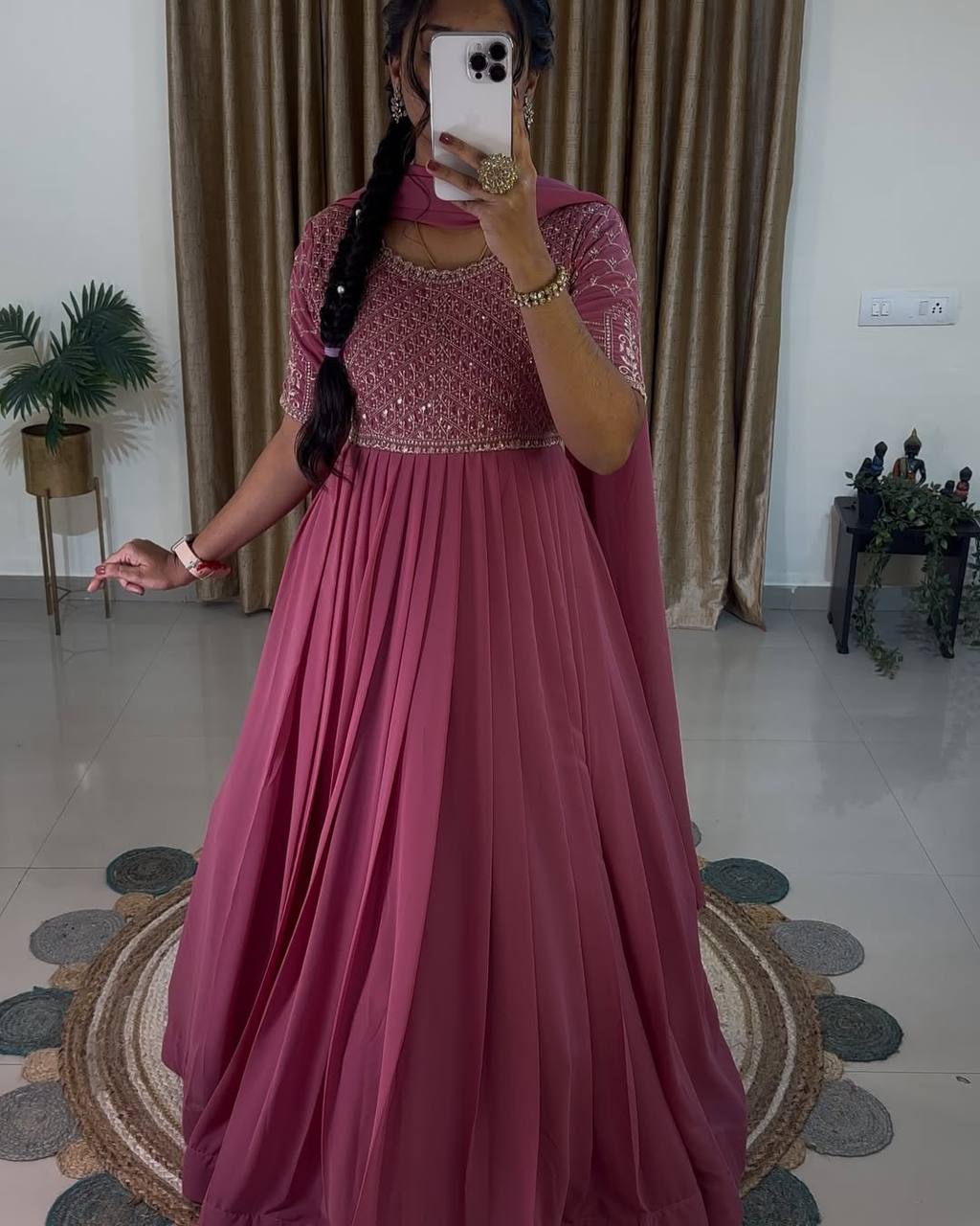 Fiza Blush Flair Mauve Gathered Gown