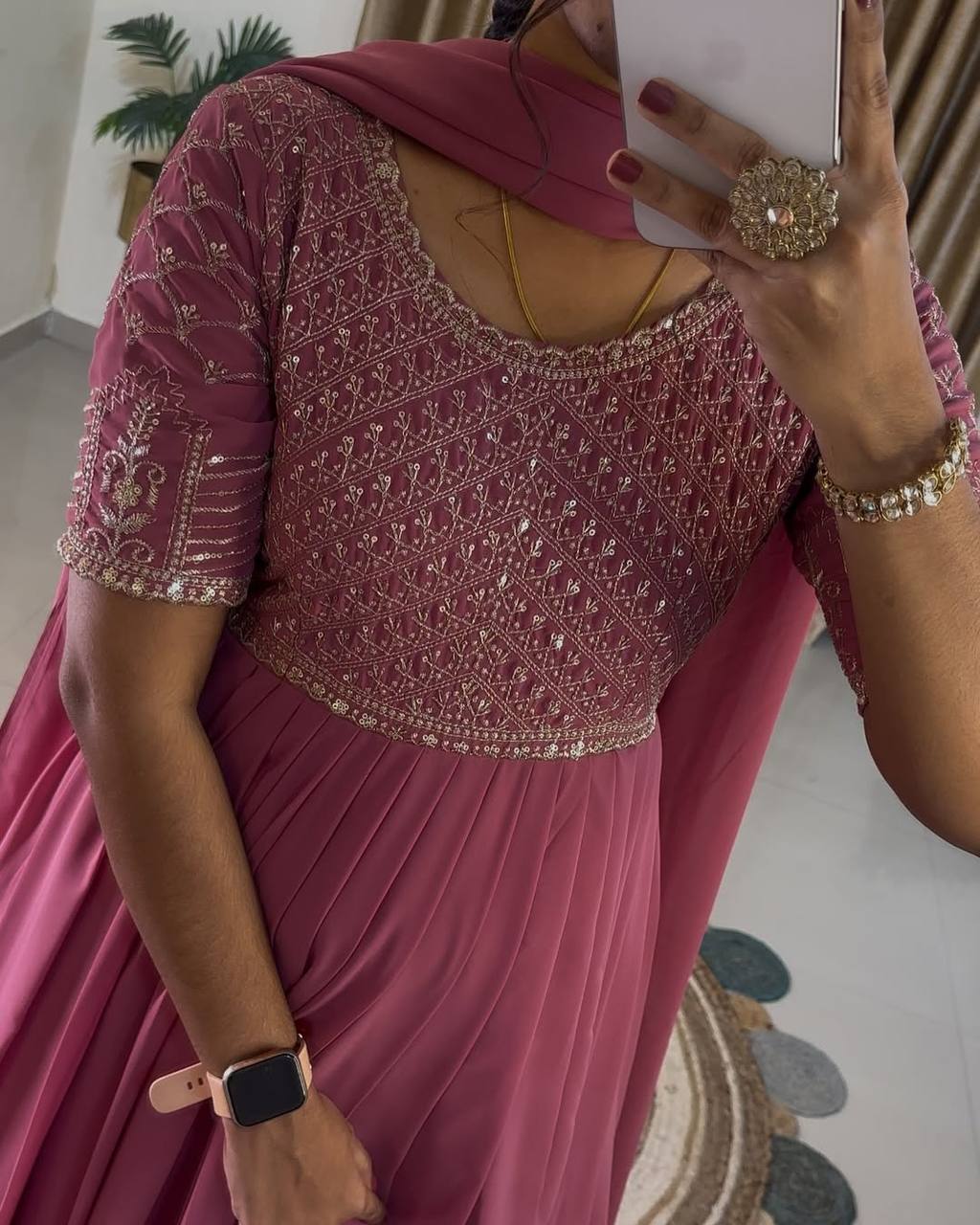 Fiza Blush Flair Mauve Gathered Gown