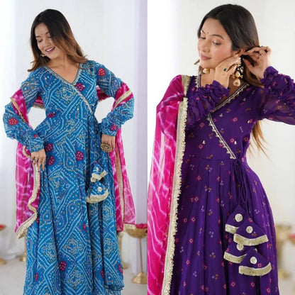 Neelkamal Bandhej Grace Flared Gown Set