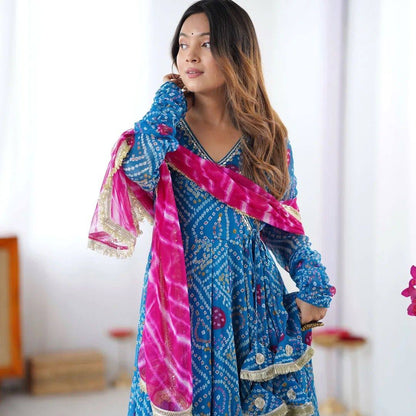 Neelkamal Bandhej Grace Flared Gown Set