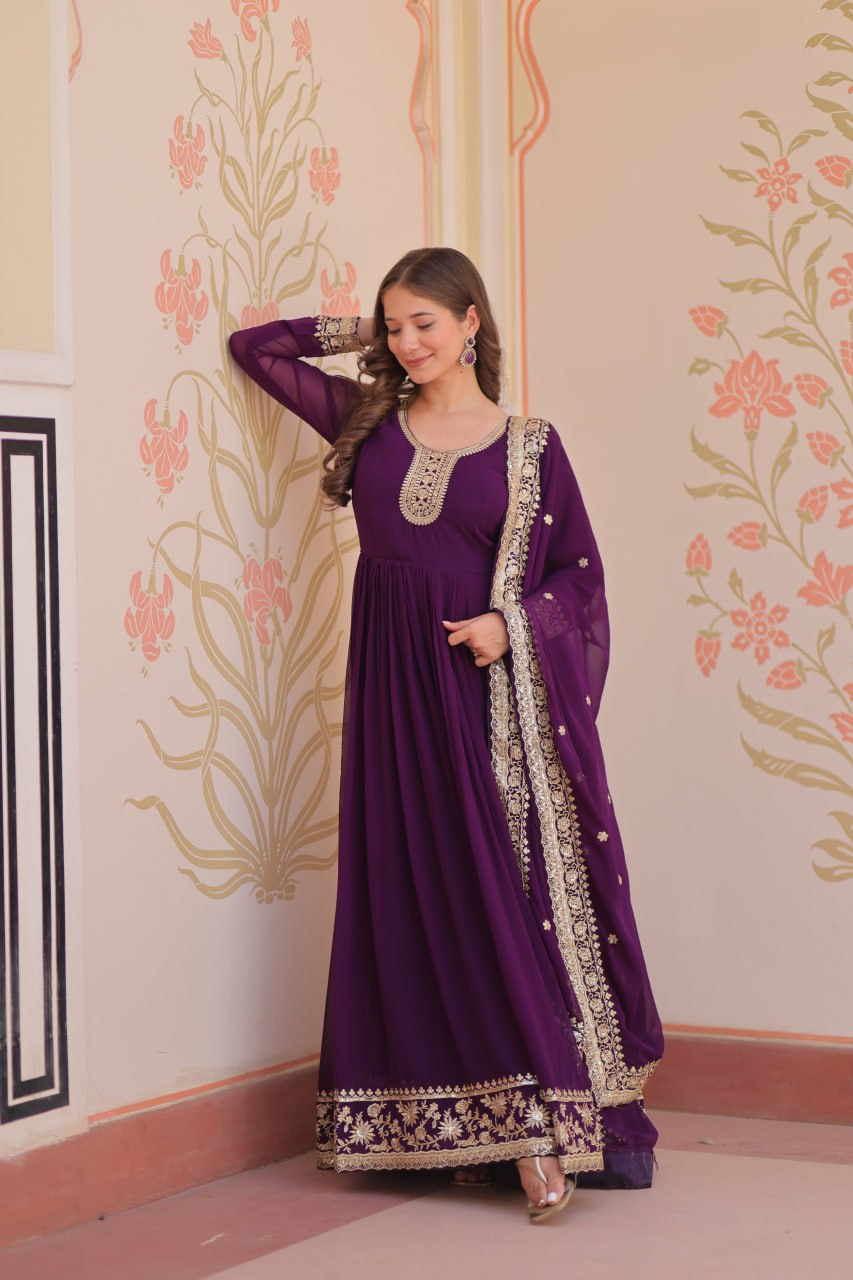 Zehra Heritage Flare – Royal Red & Regal Purple Anarkali Set